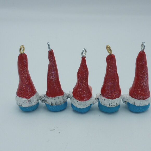 Red & Aqua Gnome Ornaments Christmas Pendant Handmade Original Folkart Set of 5 - Picture 5 of 8